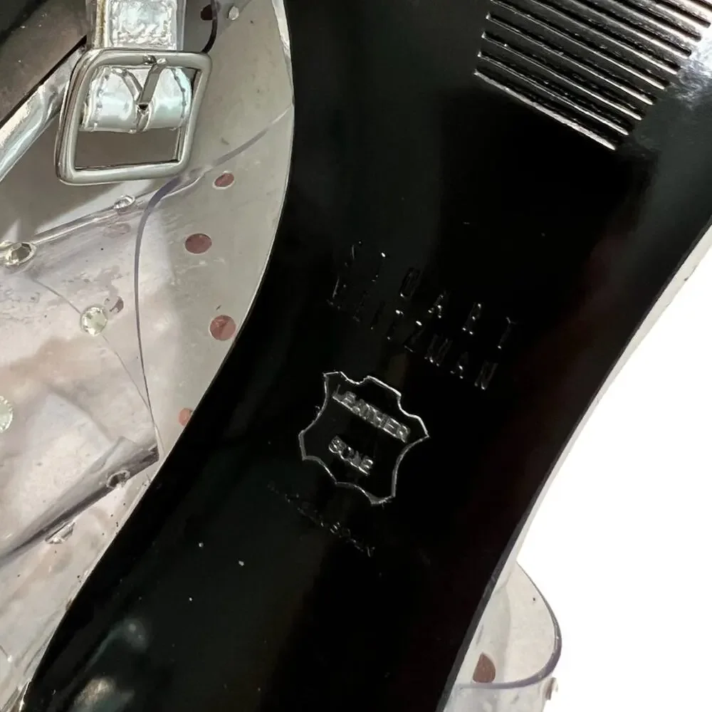 Stuart Weitzman Clear Silver Crystal Embellishments T-Strap Sandal Heels size 7 - Picture 11 of 11